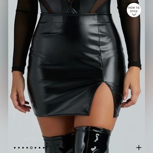 Women’s black faux leather skirt